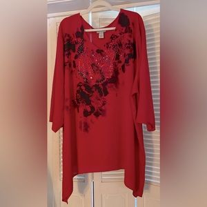 NWOT Catherines Red Semi-Sheer Tunic Blouse, Size 4x